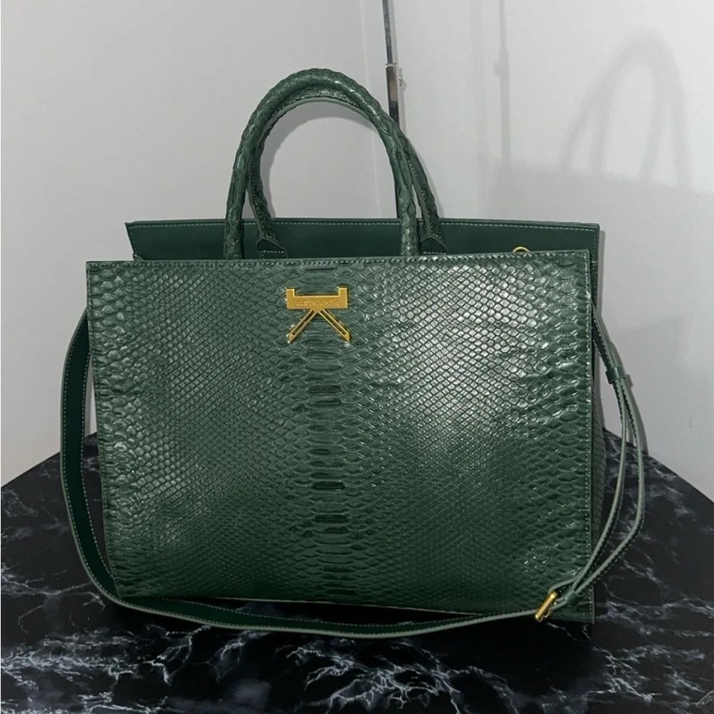 KLASSICKLOTH BOUID 34 Laptop Bag Dark Green Leather Removable Clutch AUTHENTIC - Picture 9 of 11